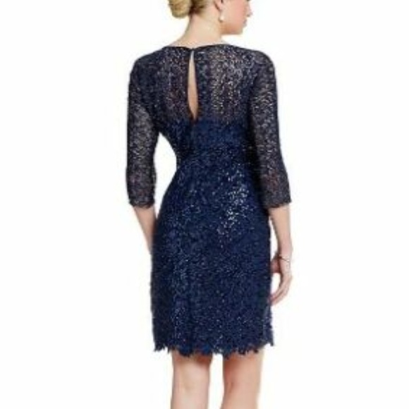 NWT Kay Unger Sequin Lace V-Neck Sheath Dress - Picture 2 of 10